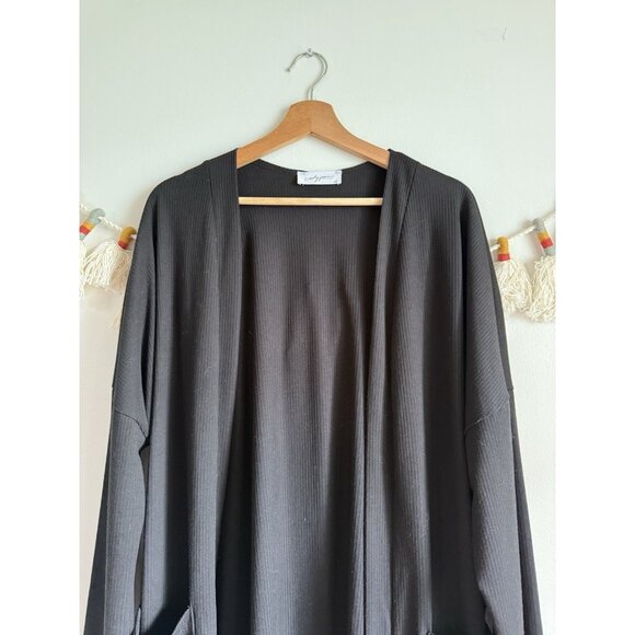 Carly Jean Los Angeles Ribbed Knit Black Open Front Longline Cardigan Lounge XXL - Picture 7 of 10